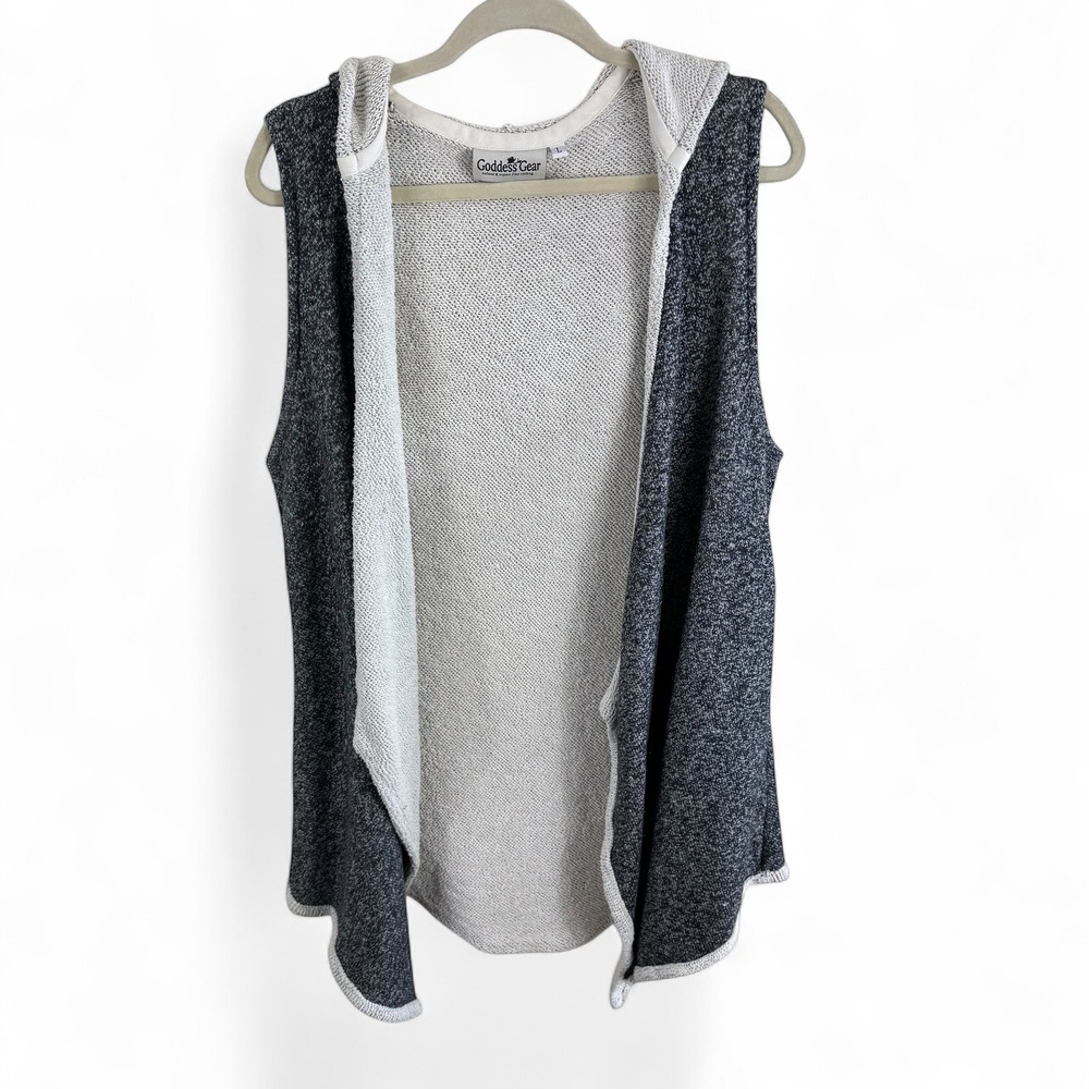 Goddess Gear Womens Organic Cotton Hooded Open Front Vest‎ Grey Marled Large